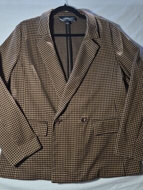 Ann Taylor Factory Brown Houndstooth Double-Breasted Blazer Womens 12